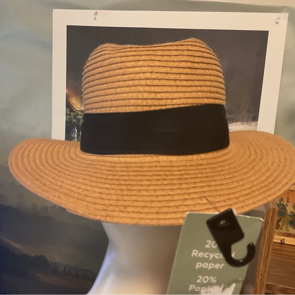 H&M Tan Straw Fedora with Black Band - Small